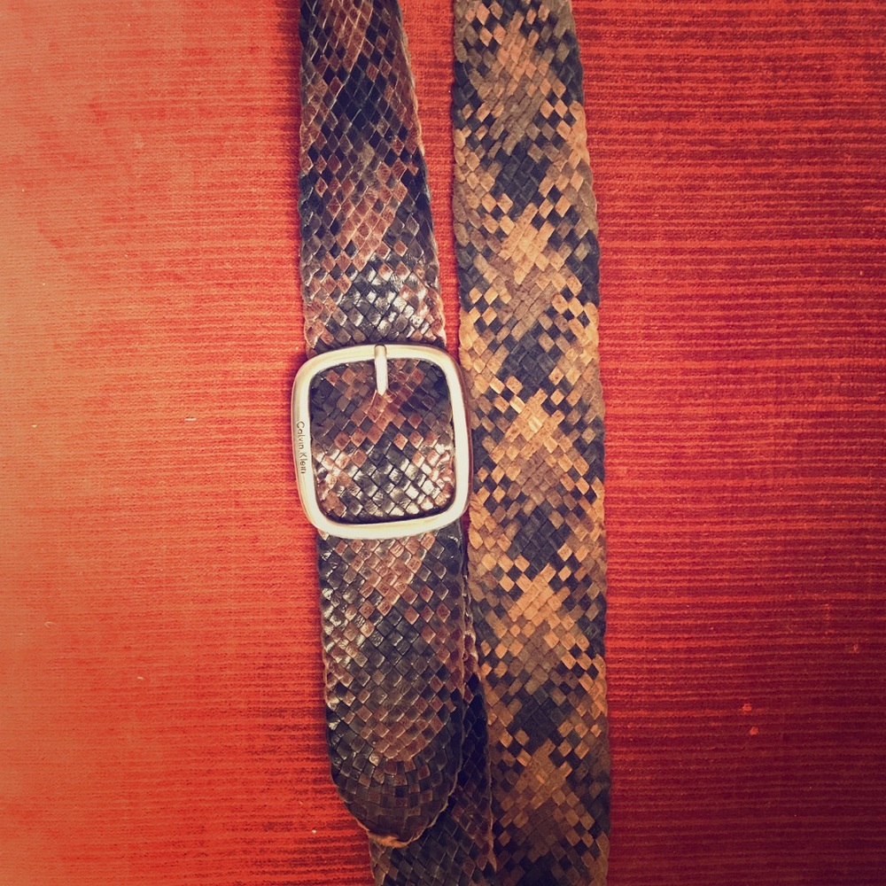 Calvin Klein brown and black leather braided belt